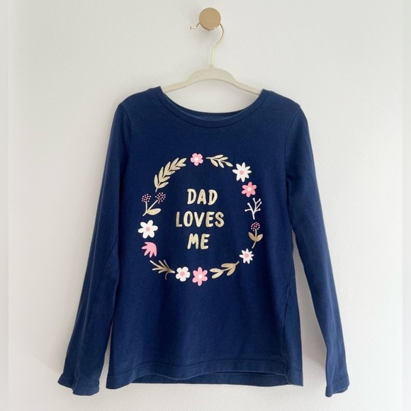 Carter's Kids Navy Long Sleeve “Dad Loves Me” Tee with Floral Wreath Girls 5T - Picture 5 of 5